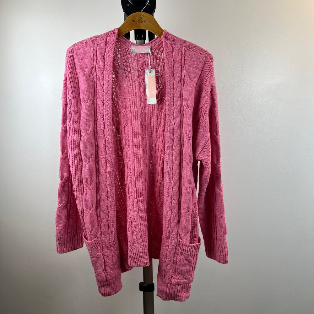 NWT CDM Pink Cable Knit Open Cardigan Sweater Women Small